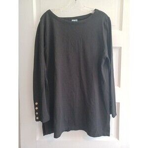 Chico's black knit tunic top 3/XL button detail long sl minimalist neutral comfy